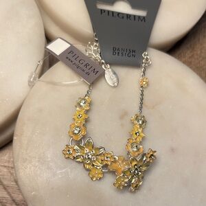 (#47) Pilgrim Silver and Yellow Floral Necklace